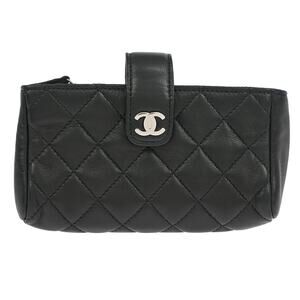 Chanel Quilted Lambskin Chain Phone Holder Crossbody Bag Black